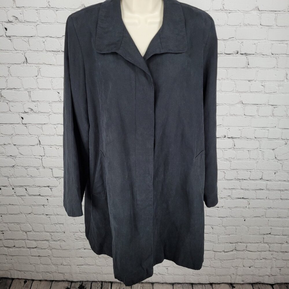 London Fog Black Soft Synthetic Suede Buttoned Lightweight Lined Coat Large L